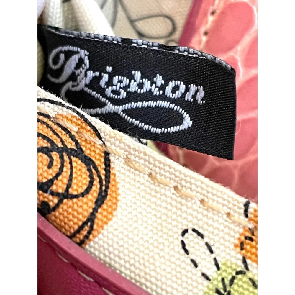 Brighton Straw Tote with Pink Trim and Multicolor Floral Appliques